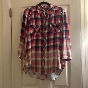 Aratta Silent Journey Size L, Plaid Front Flower Back, Tunic Shirt